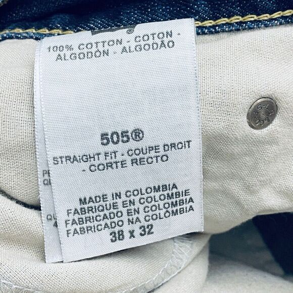 Levis 505 Mens Jeans Regular Straight Fit 38 x 32 Blue Dark Wash 100% Cotton - Picture 5 of 16